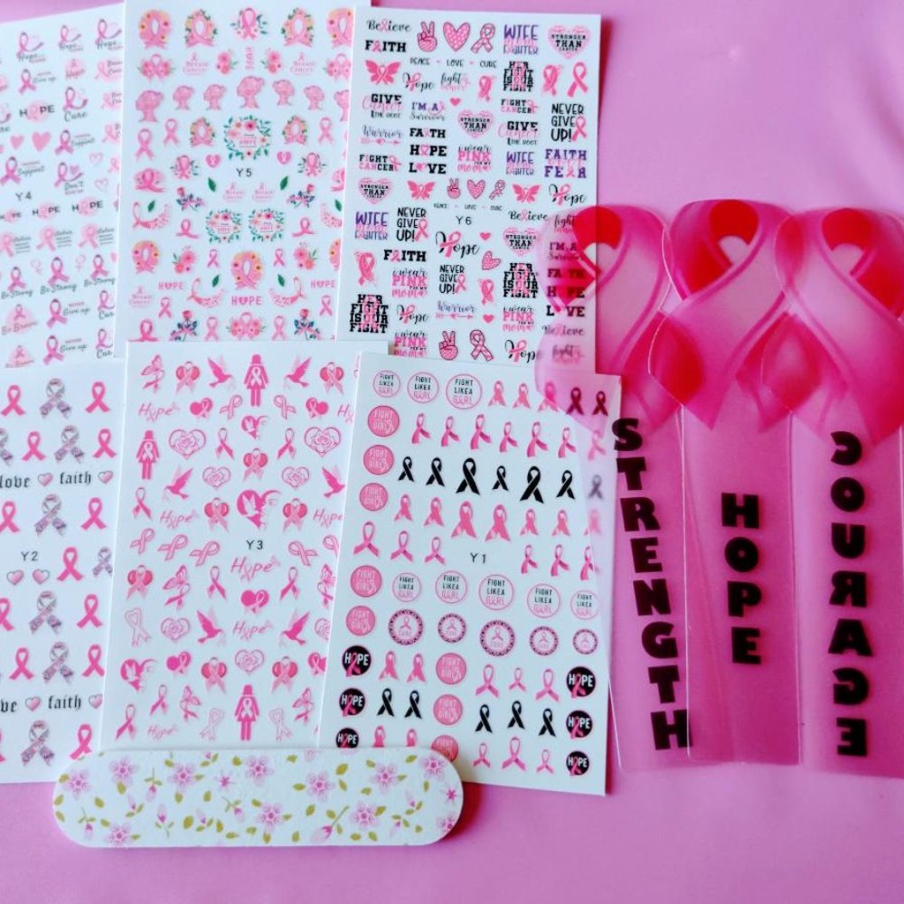 NEW! Pretty Set 6 Pink Ribbon (Awareness) Nail Decals Bundle